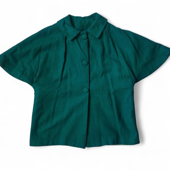Women’s Vintage Short Sleeve Wool Green Button Down Blazer Jacket - Picture 1 of 9
